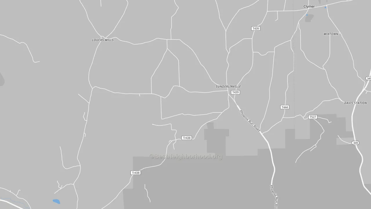 Walk Grade map of Sunderlinville, PA, walkable areas in green and car-dependent areas in red