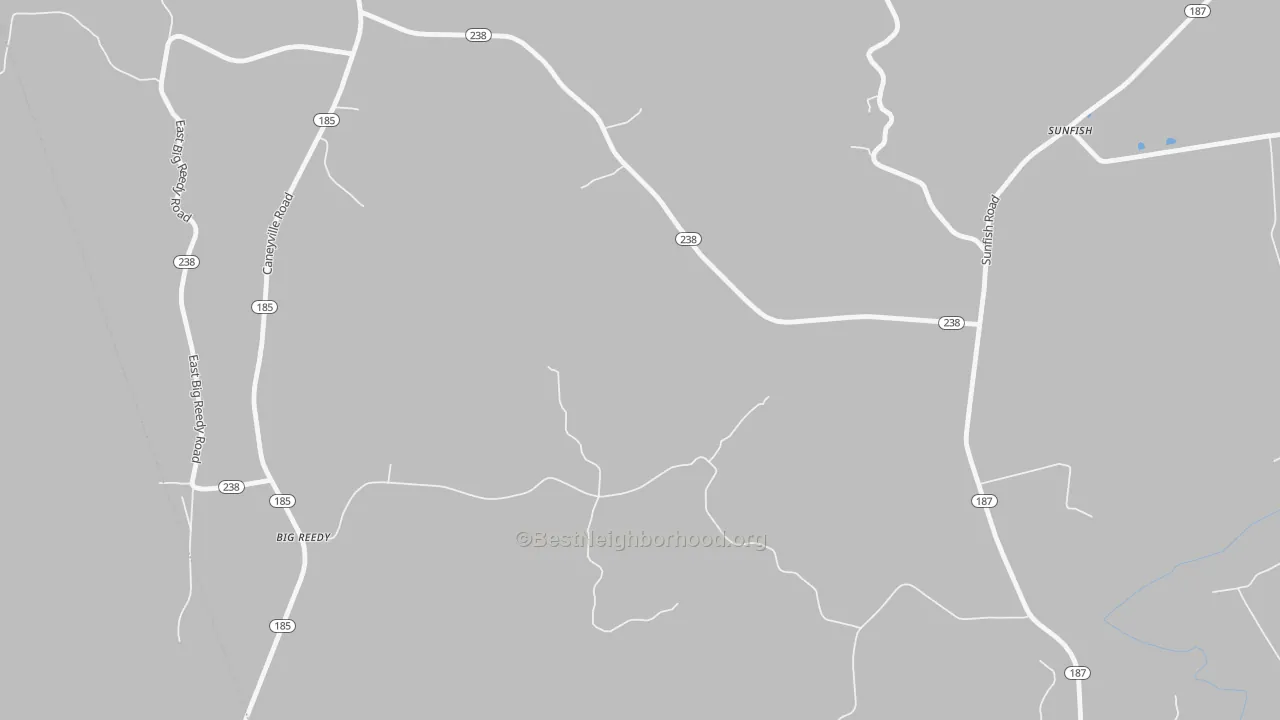 Walk Grade map of Sunfish, KY, walkable areas in green and car-dependent areas in red