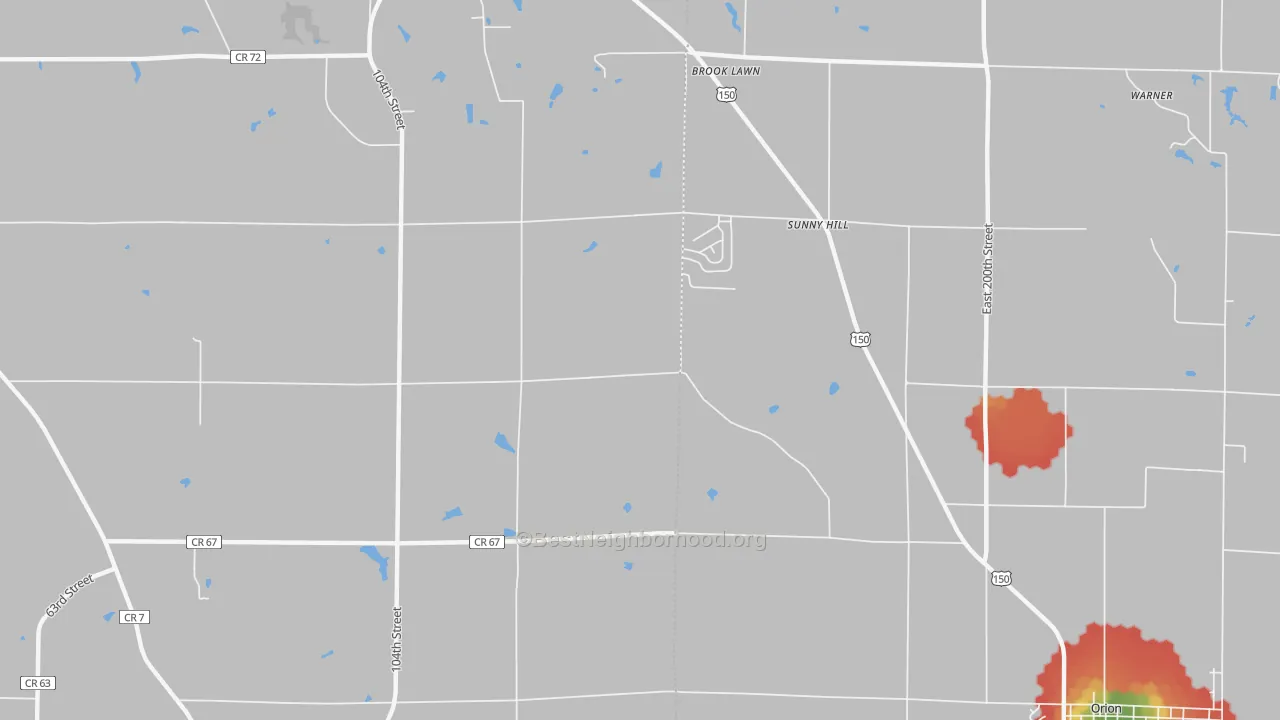 Walk Grade map of Sunny Hill Estates, IL, walkable areas in green and car-dependent areas in red
