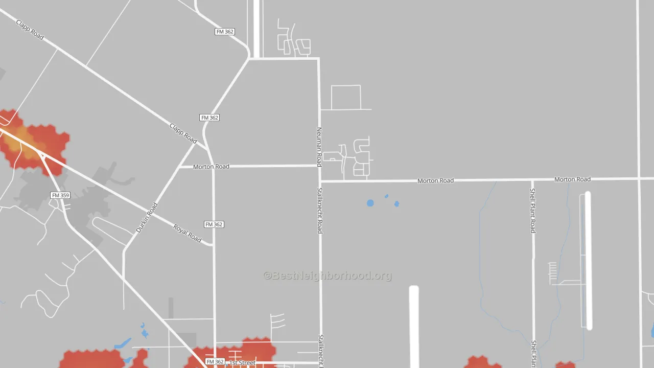 Walk Grade map of Sunny Side, TX, walkable areas in green and car-dependent areas in red