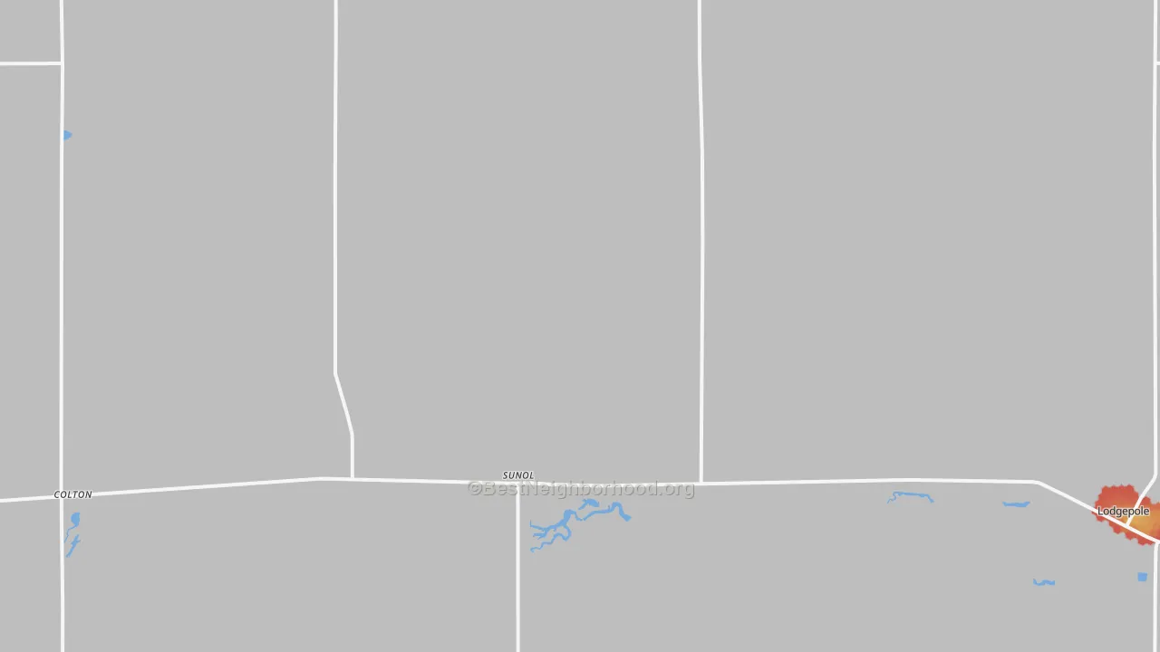Walk Grade map of Sunol, NE, walkable areas in green and car-dependent areas in red