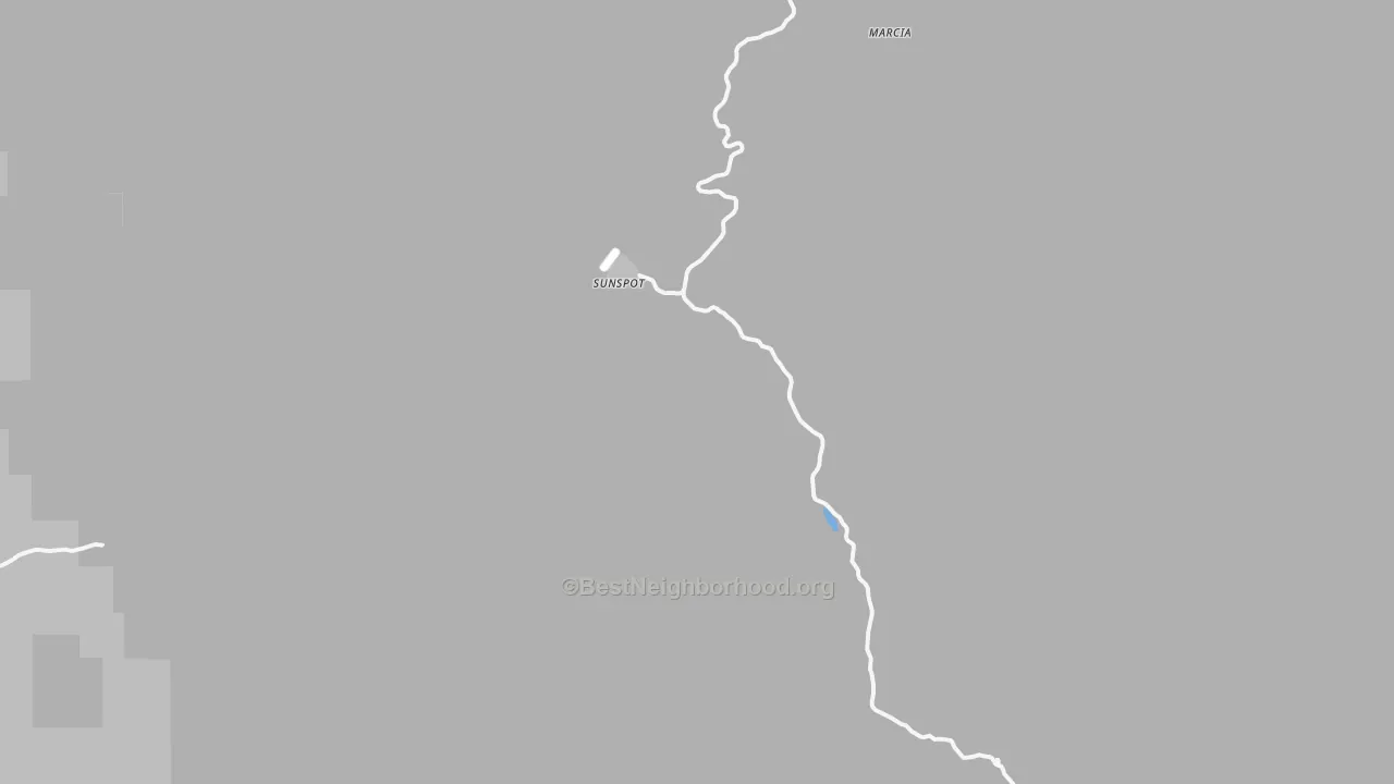 Walk Grade map of Sunspot, NM, walkable areas in green and car-dependent areas in red
