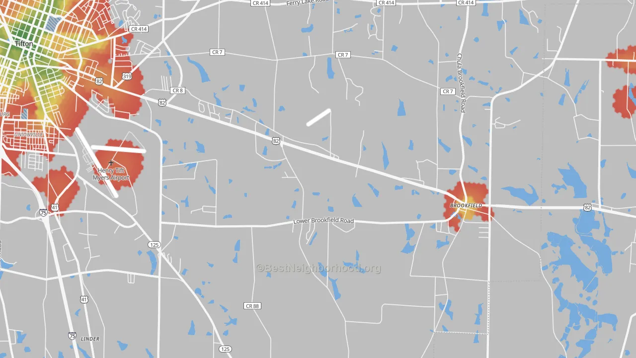 Walk Grade map of Sunsweet, GA, walkable areas in green and car-dependent areas in red