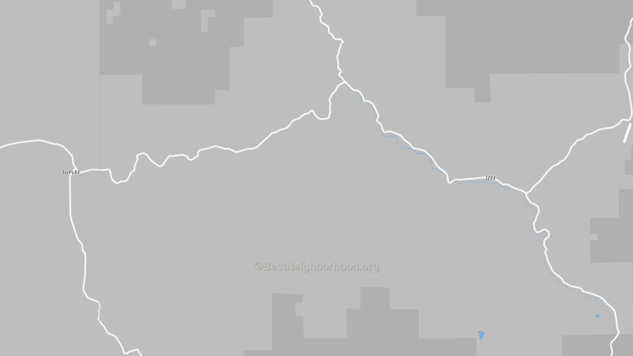 Walk Grade map of Suplee, OR, walkable areas in green and car-dependent areas in red