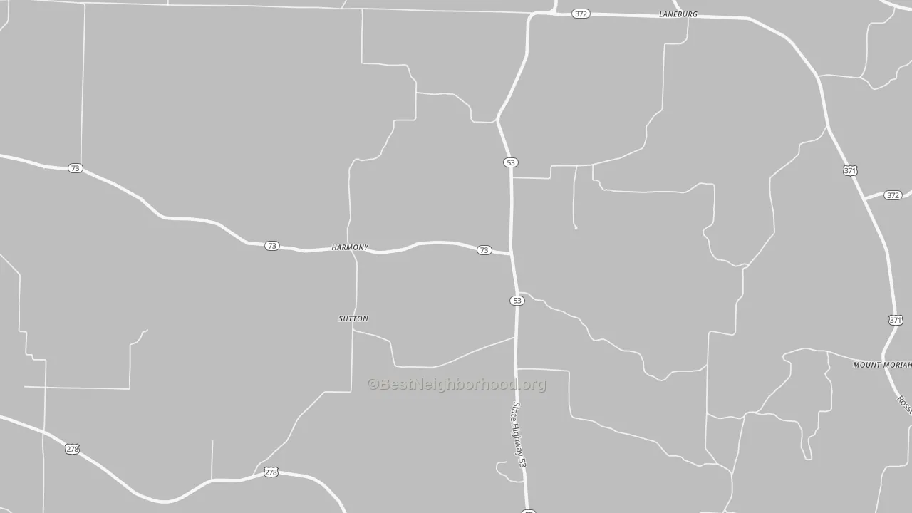Walk Grade map of Sutton, AR, walkable areas in green and car-dependent areas in red