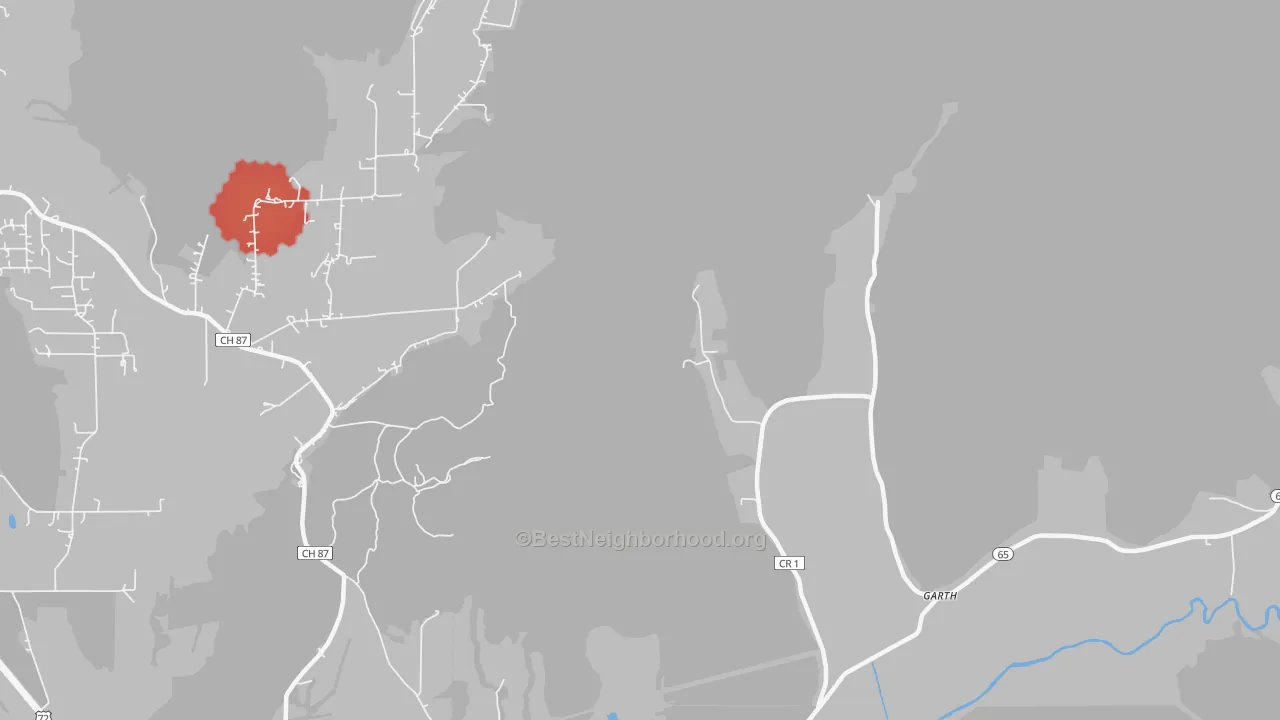 Walk Grade map of Swaim, AL, walkable areas in green and car-dependent areas in red