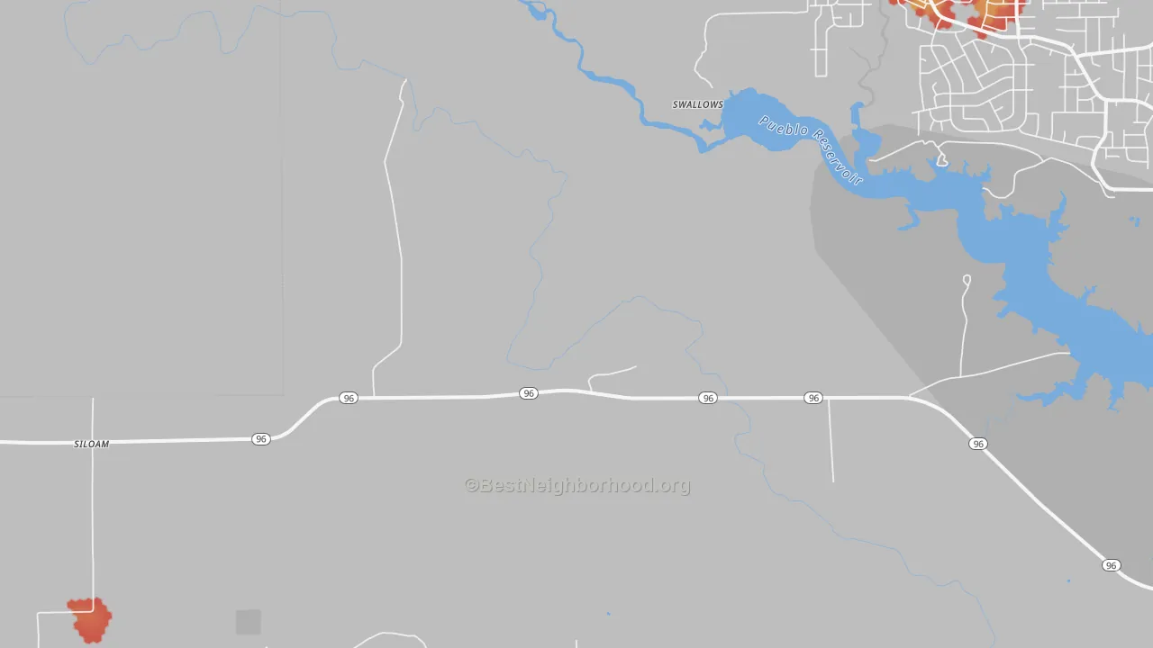 Walk Grade map of Swallows, CO, walkable areas in green and car-dependent areas in red