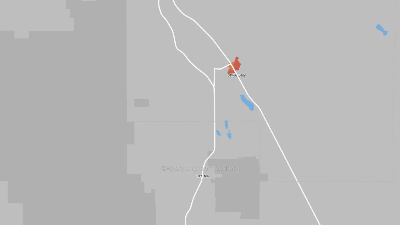 Walk Grade map of Swanlake, ID, walkable areas in green and car-dependent areas in red