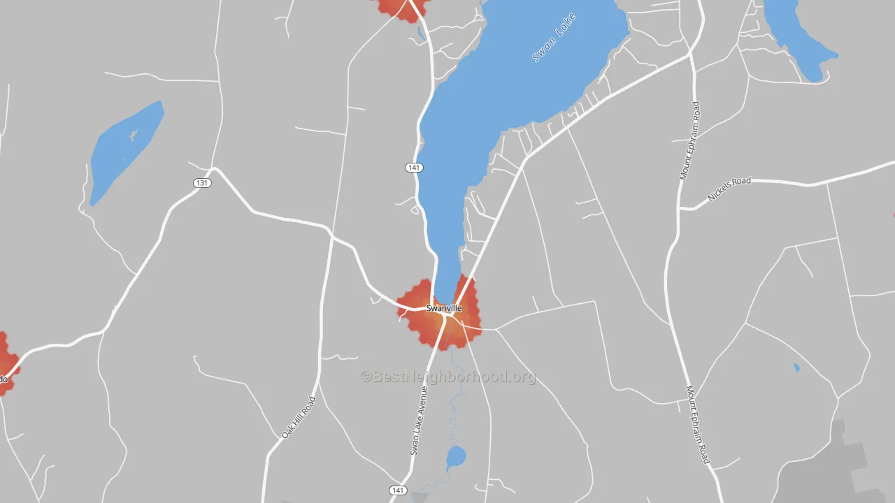 Walk Grade map of Swanville, ME, walkable areas in green and car-dependent areas in red