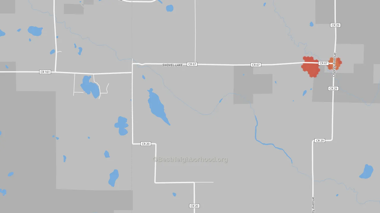 Walk Grade map of Swatara, MN, walkable areas in green and car-dependent areas in red