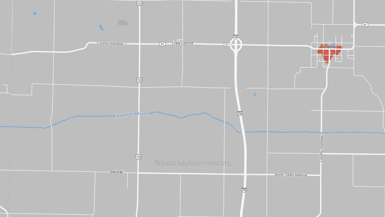 Walk Grade map of Swedona, IL, walkable areas in green and car-dependent areas in red