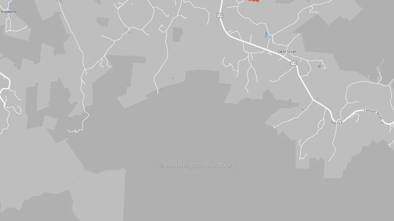 Walk Grade map of Sweetgum, NC, walkable areas in green and car-dependent areas in red