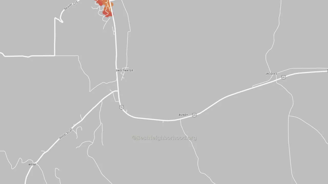 Walk Grade map of Sweetwater, ID, walkable areas in green and car-dependent areas in red