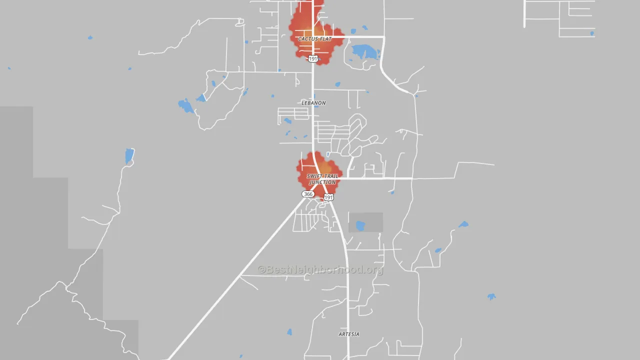 Walk Grade map of Swift Trail Junction, AZ, walkable areas in green and car-dependent areas in red