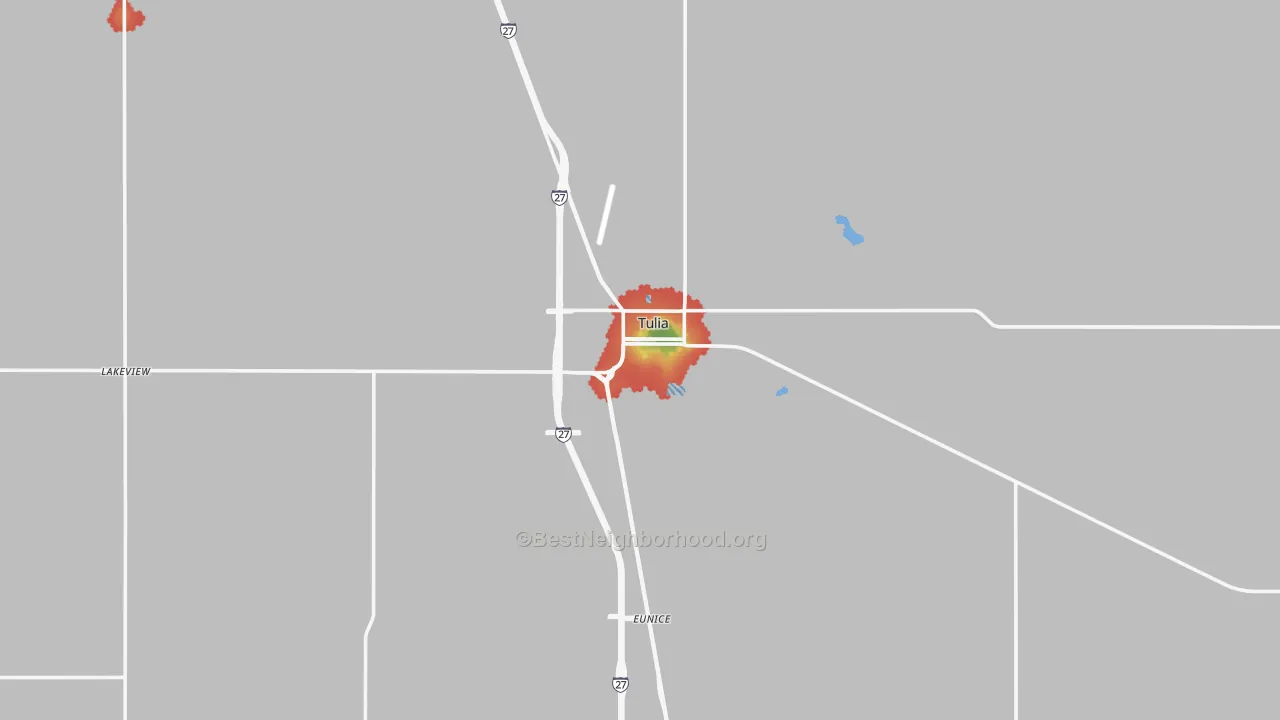 Walk Grade map of Swisher County, TX, walkable areas in green and car-dependent areas in red