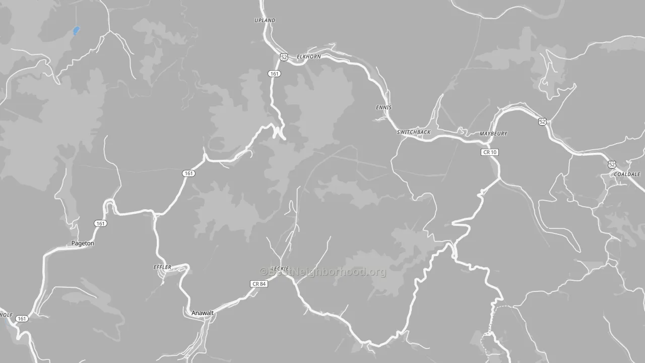 Walk Grade map of Switchback, WV, walkable areas in green and car-dependent areas in red