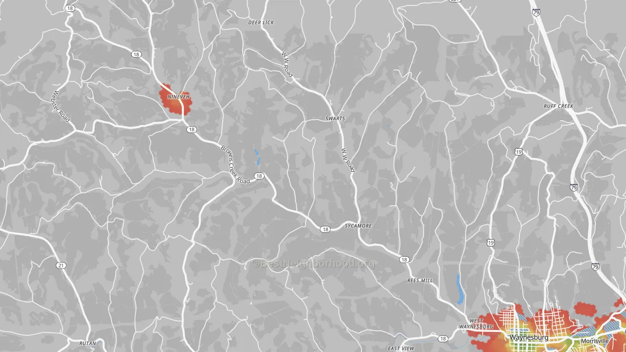 Walk Grade map of Sycamore, PA, walkable areas in green and car-dependent areas in red