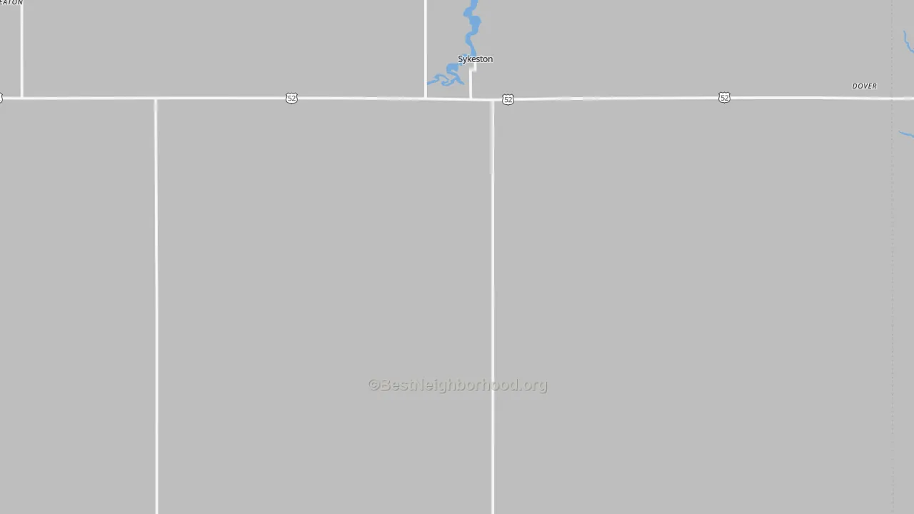 Walk Grade map of Sykeston, ND, walkable areas in green and car-dependent areas in red