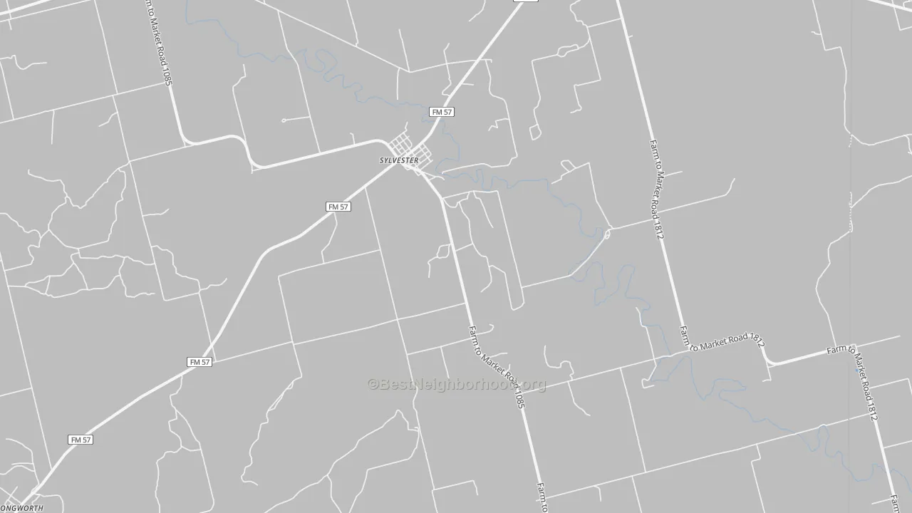 Walk Grade map of Sylvester, TX, walkable areas in green and car-dependent areas in red
