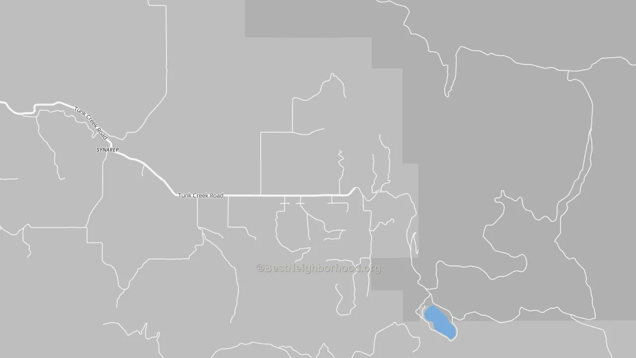 Walk Grade map of Synarep, WA, walkable areas in green and car-dependent areas in red