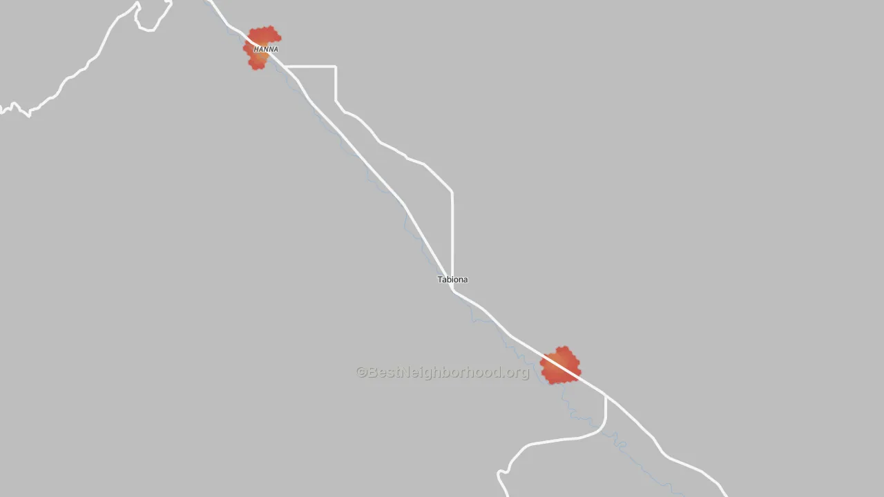 Walk Grade map of Tabiona, UT, walkable areas in green and car-dependent areas in red