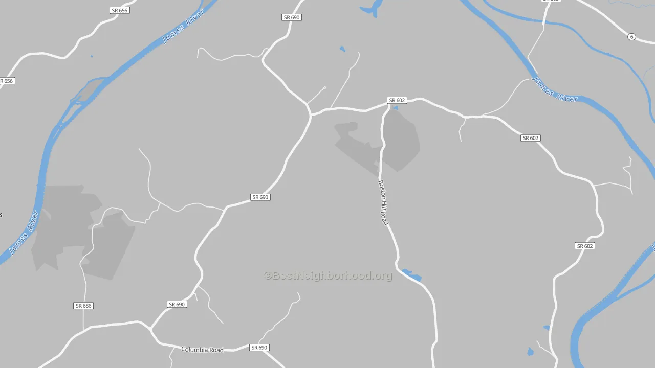 Walk Grade map of Tabscott, VA, walkable areas in green and car-dependent areas in red