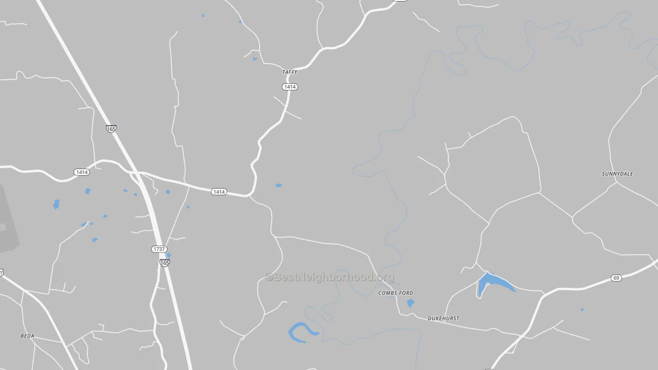 Walk Grade map of Taffy, KY, walkable areas in green and car-dependent areas in red