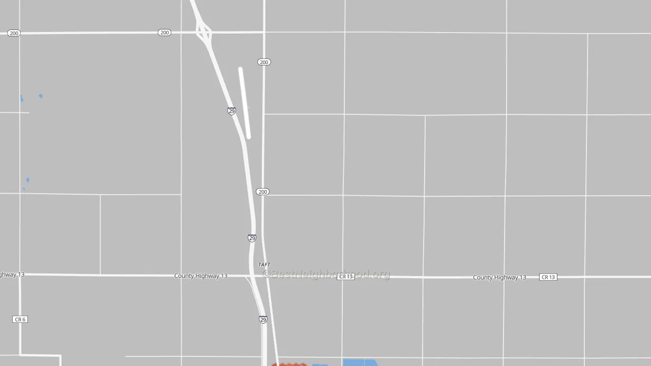 Walk Grade map of Taft, ND, walkable areas in green and car-dependent areas in red