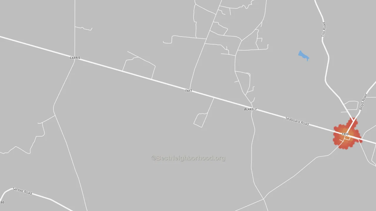 Walk Grade map of Taft, SC, walkable areas in green and car-dependent areas in red