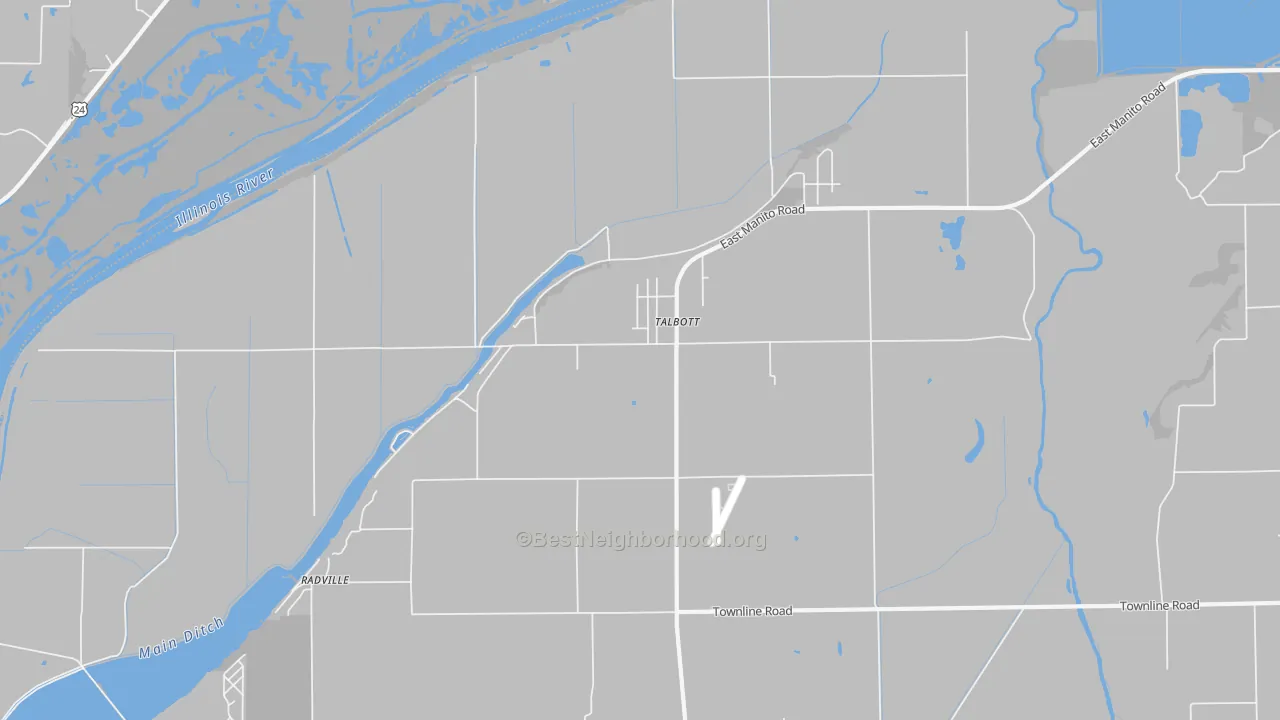 Walk Grade map of Talbott, IL, walkable areas in green and car-dependent areas in red