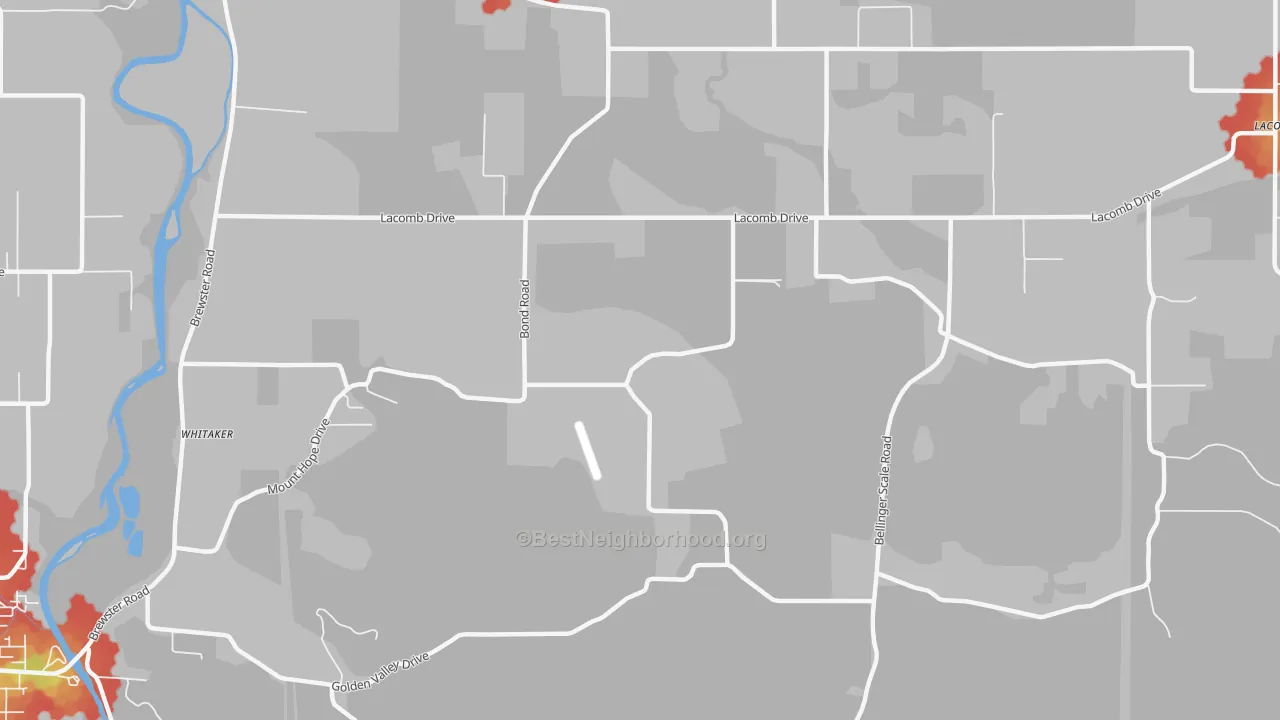 Walk Grade map of Tallman, OR, walkable areas in green and car-dependent areas in red