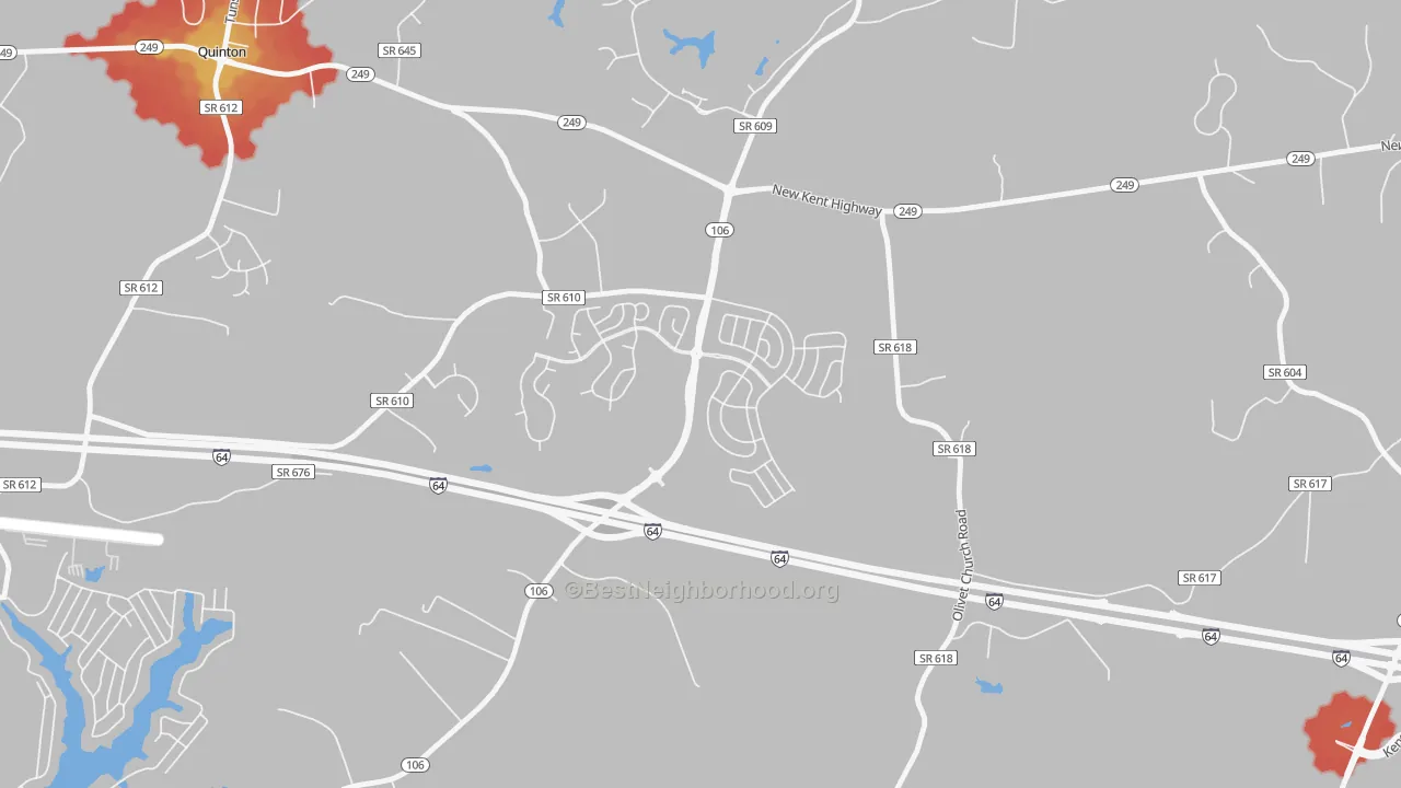 Walk Grade map of Tallysville, VA, walkable areas in green and car-dependent areas in red
