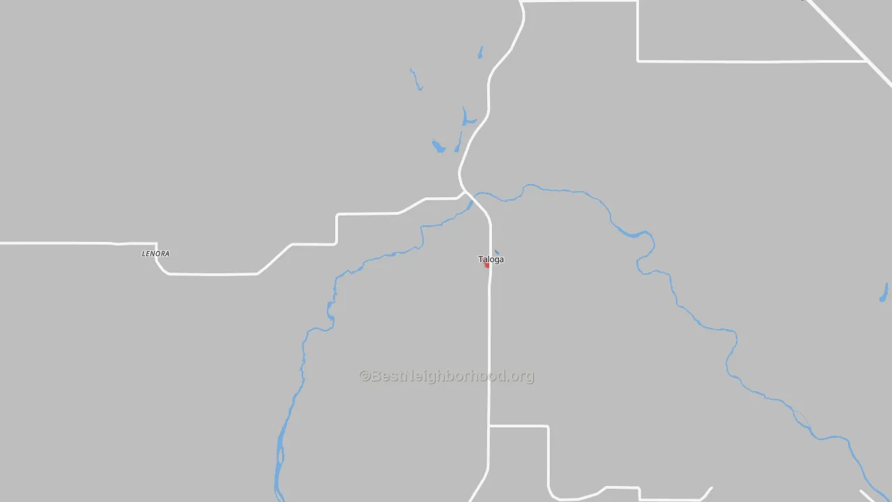 Walk Grade map of Taloga, OK, walkable areas in green and car-dependent areas in red