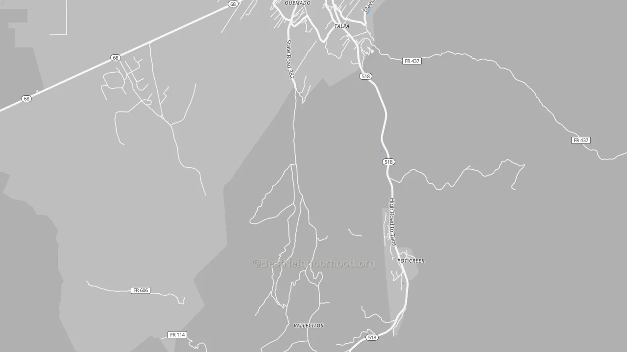 Walk Grade map of Talpa, NM, walkable areas in green and car-dependent areas in red