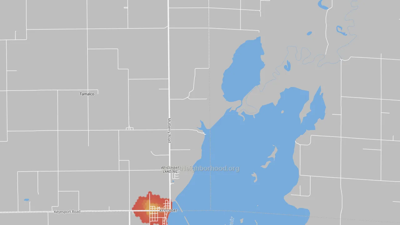 Walk Grade map of Tamalco, IL, walkable areas in green and car-dependent areas in red