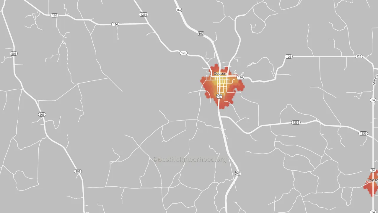 Walk Grade map of Tannehill, LA, walkable areas in green and car-dependent areas in red