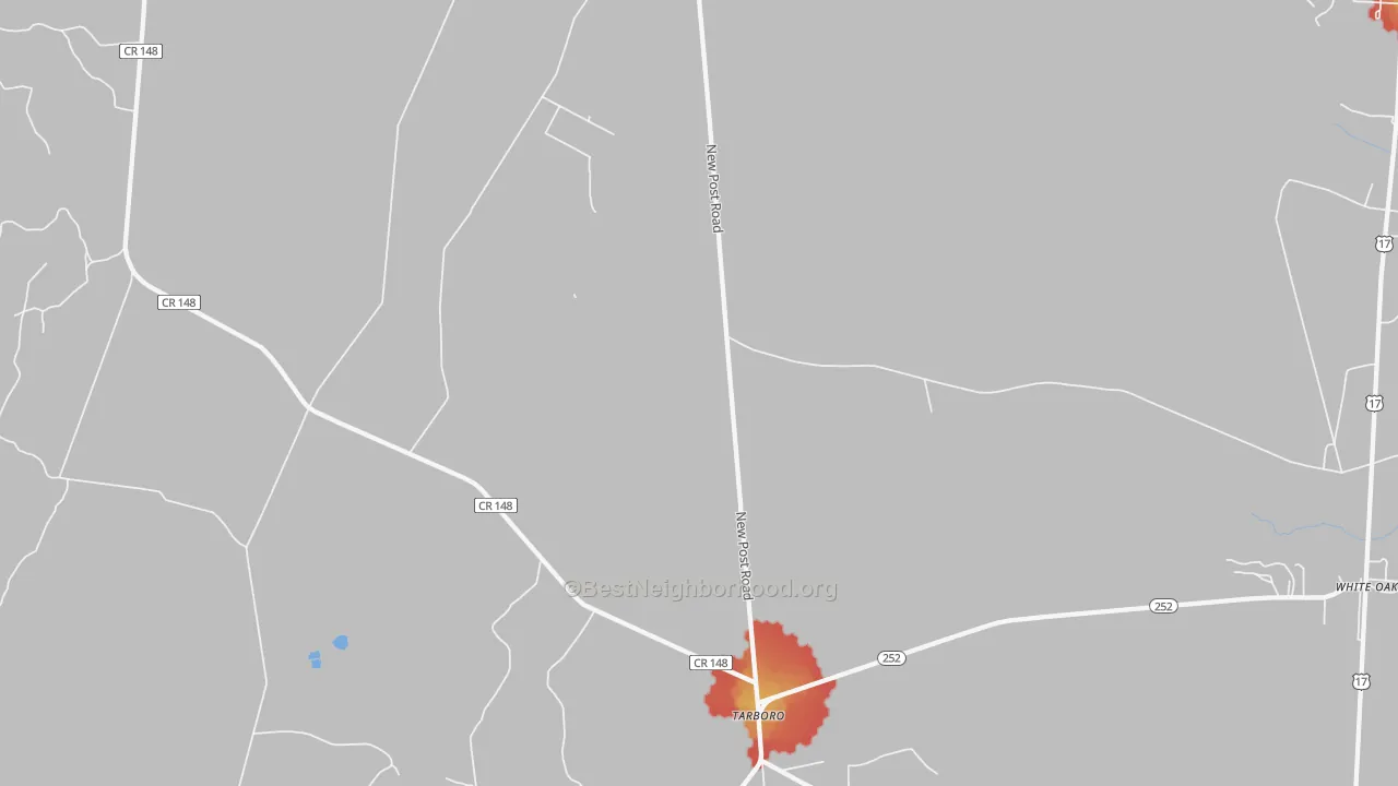 Walk Grade map of Tarboro, GA, walkable areas in green and car-dependent areas in red