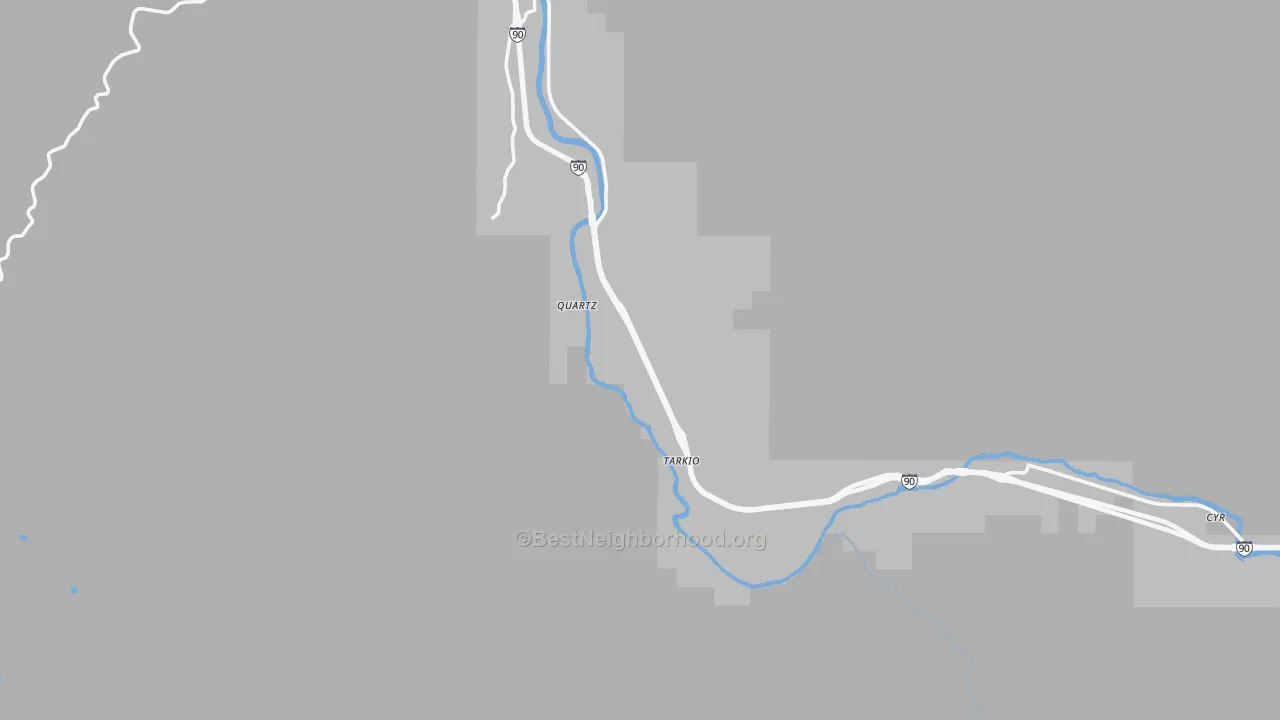 Walk Grade map of Tarkio, MT, walkable areas in green and car-dependent areas in red