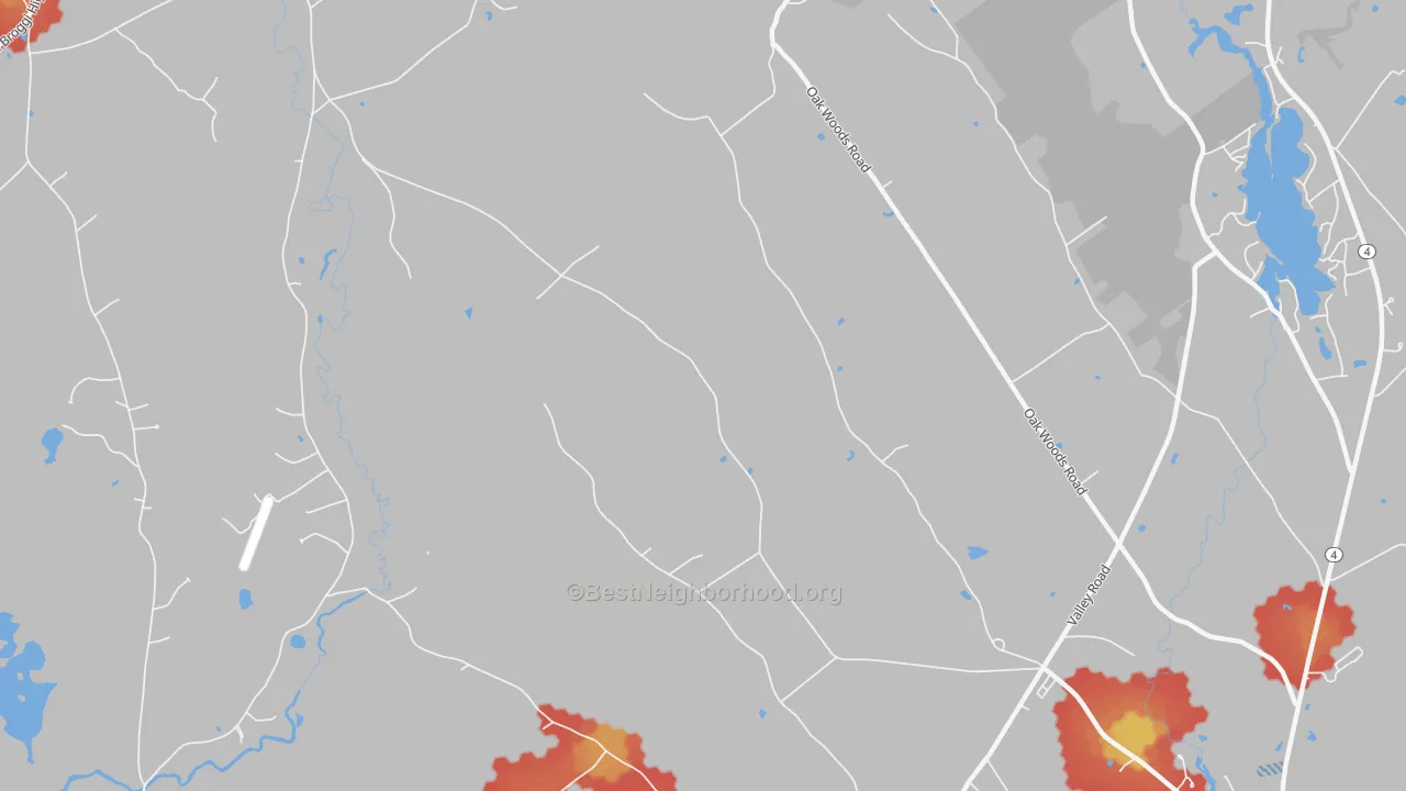 Walk Grade map of Tatnic, ME, walkable areas in green and car-dependent areas in red