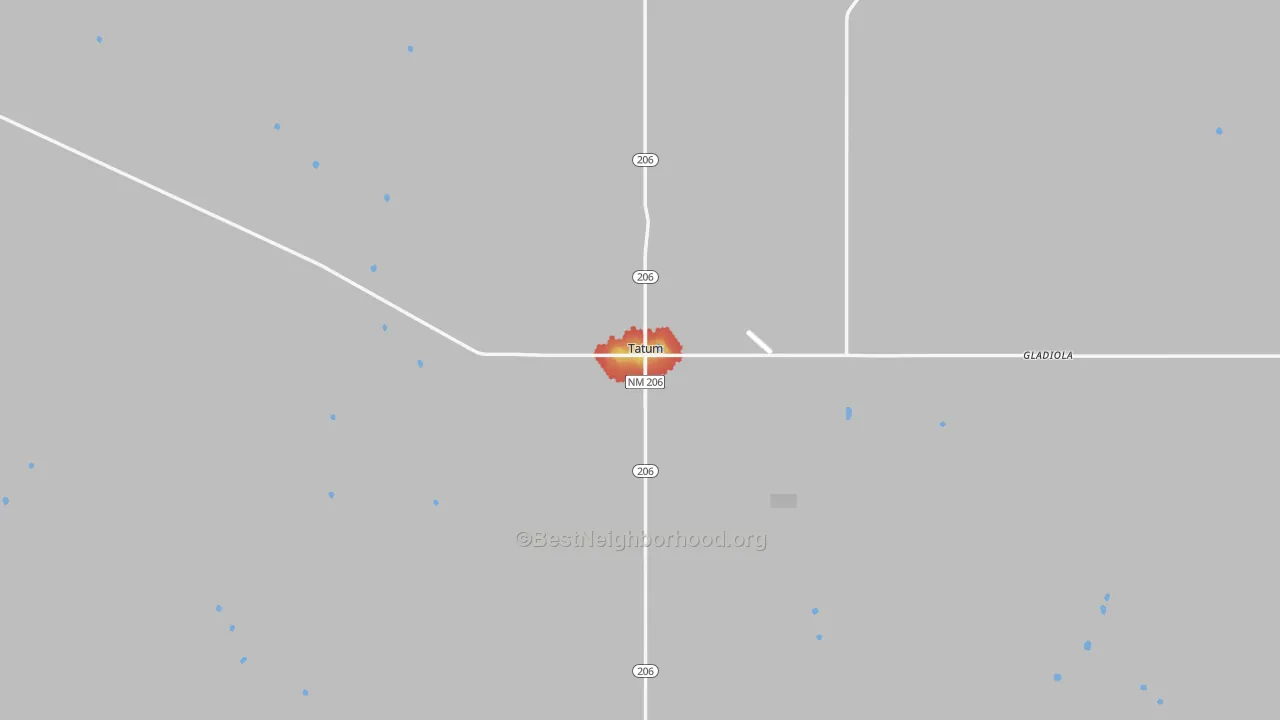 Walk Grade map of Tatum, NM, walkable areas in green and car-dependent areas in red