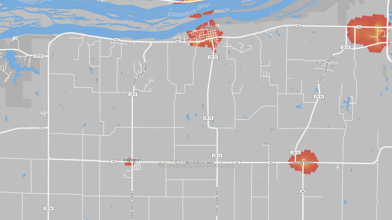 Walk Grade map of Taylor Ridge, IL, walkable areas in green and car-dependent areas in red