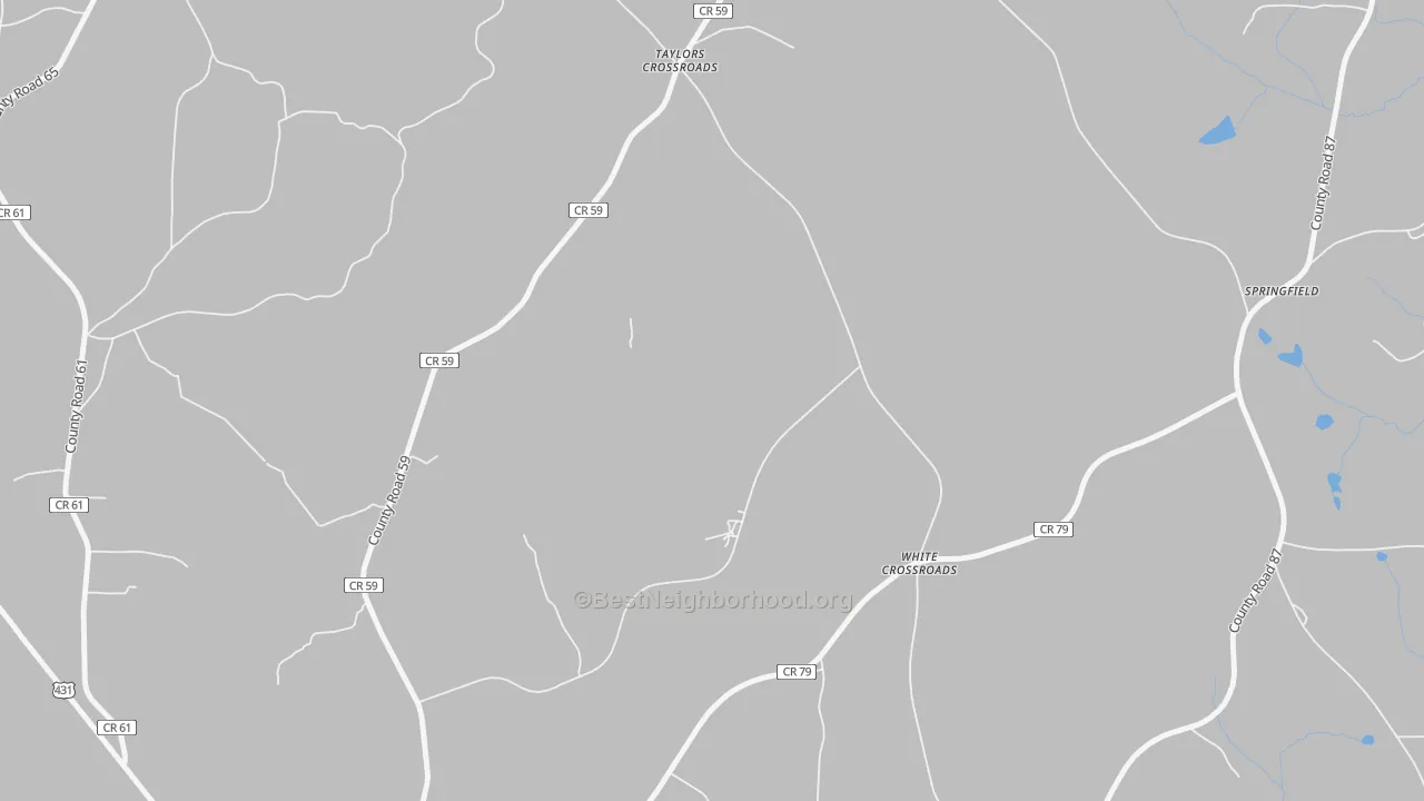 Walk Grade map of Taylors Crossroads, AL, walkable areas in green and car-dependent areas in red