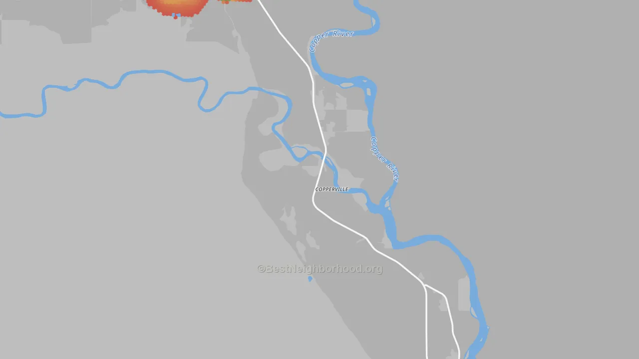 Walk Grade map of Tazlina, AK, walkable areas in green and car-dependent areas in red