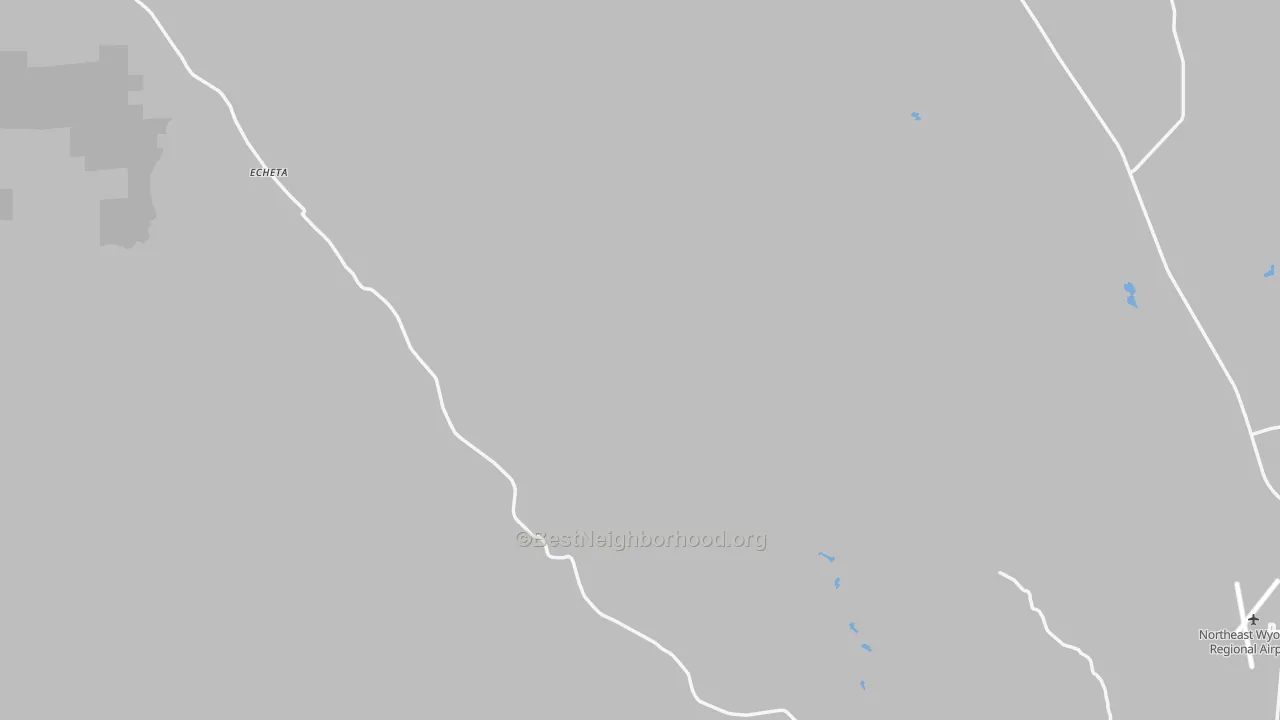 Walk Grade map of Teckla, WY, walkable areas in green and car-dependent areas in red