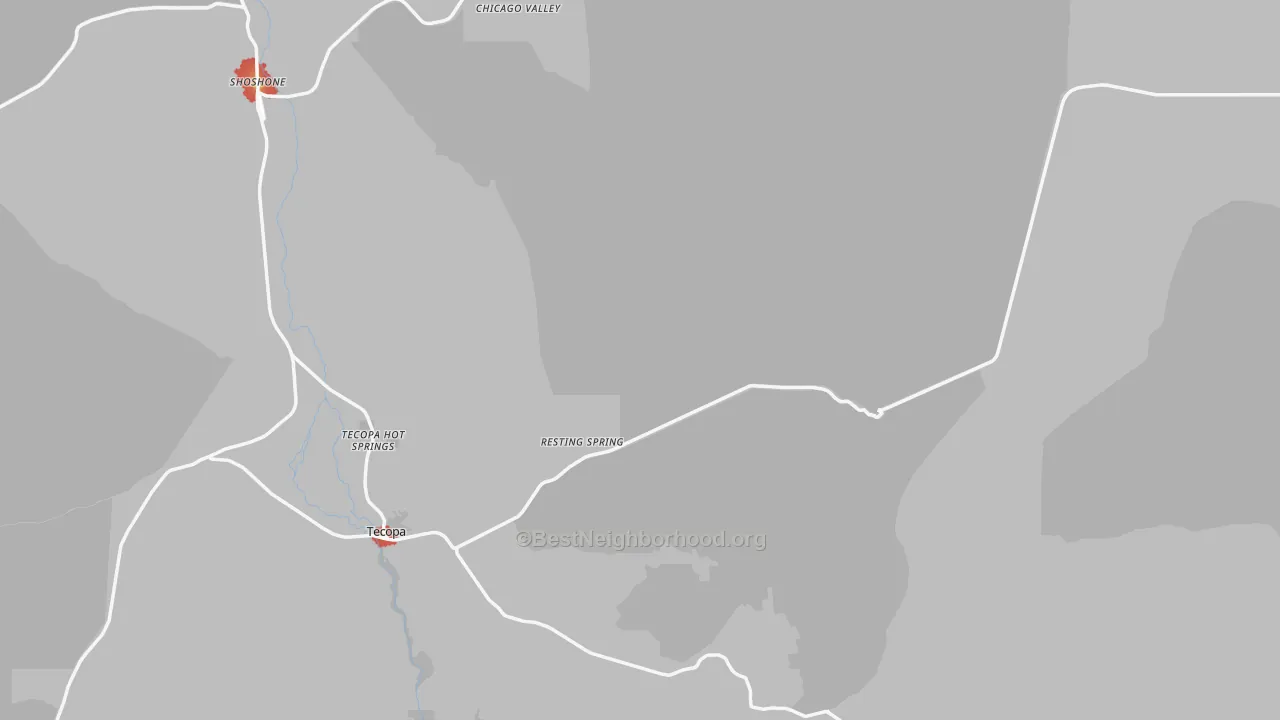 Walk Grade map of Tecopa, CA, walkable areas in green and car-dependent areas in red