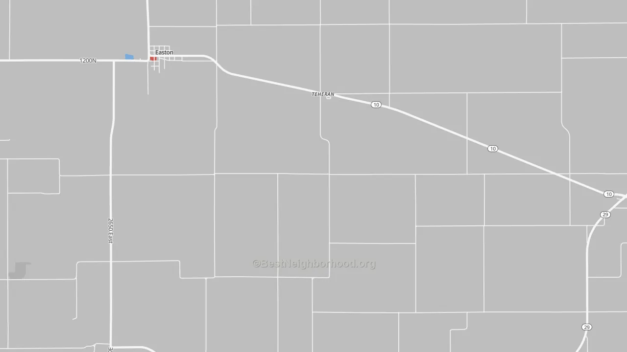 Walk Grade map of Teheran, IL, walkable areas in green and car-dependent areas in red