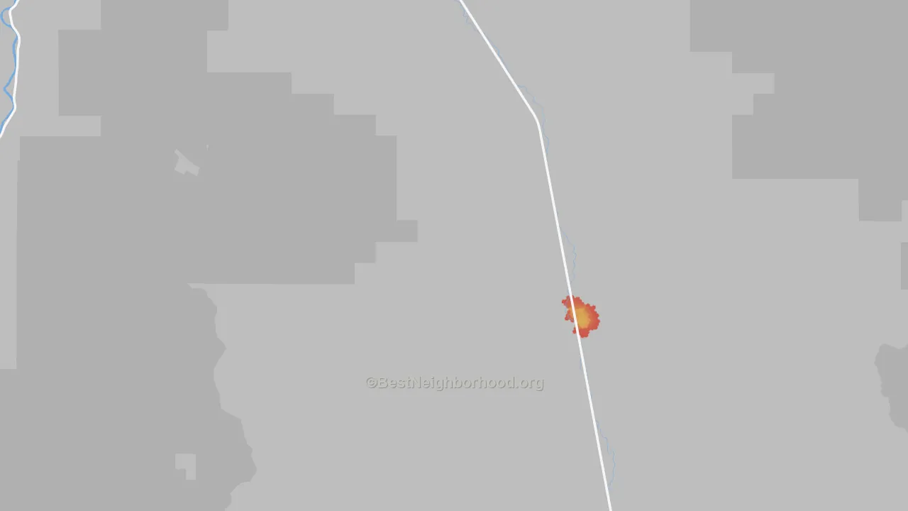 Walk Grade map of Tendoy, ID, walkable areas in green and car-dependent areas in red