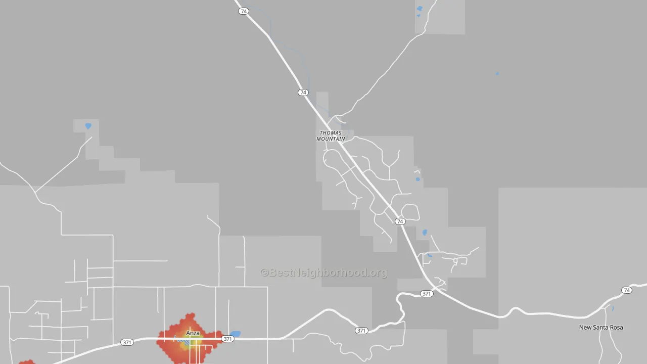 Walk Grade map of Thomas Mountain, CA, walkable areas in green and car-dependent areas in red