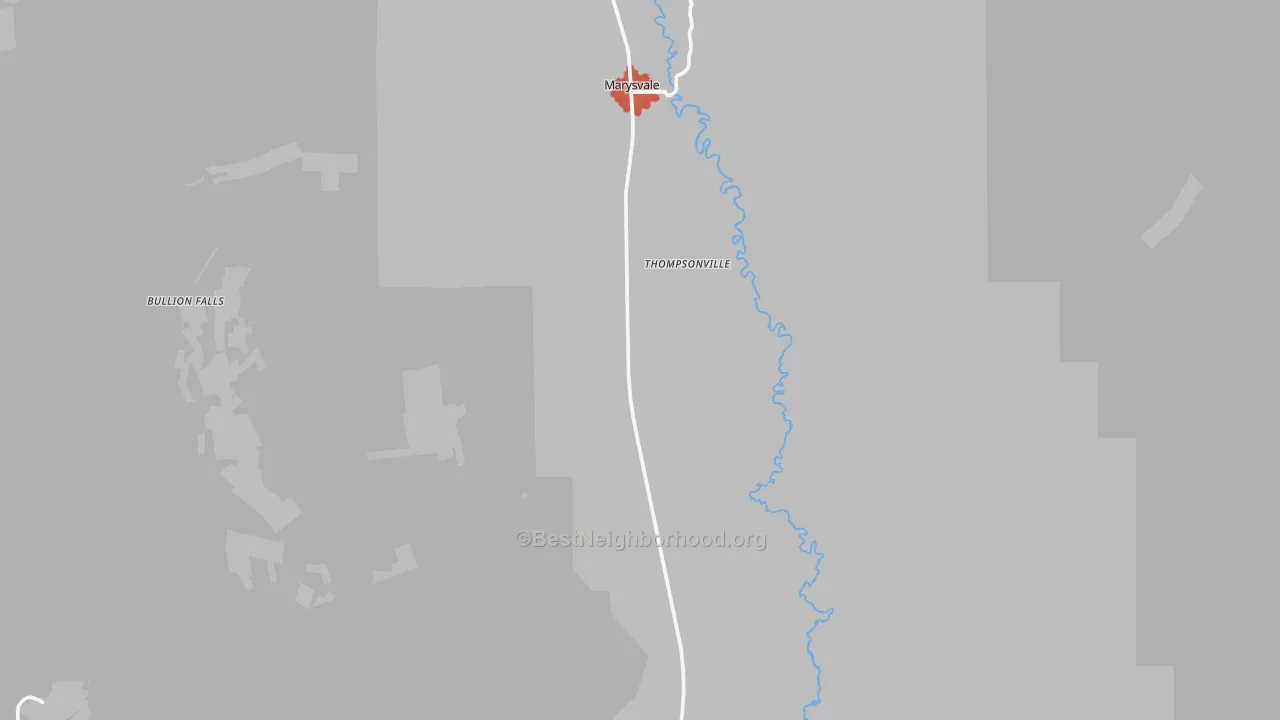 Walk Grade map of Thompsonville, UT, walkable areas in green and car-dependent areas in red
