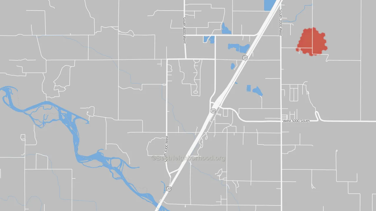 Walk Grade map of Thornton, ID, walkable areas in green and car-dependent areas in red